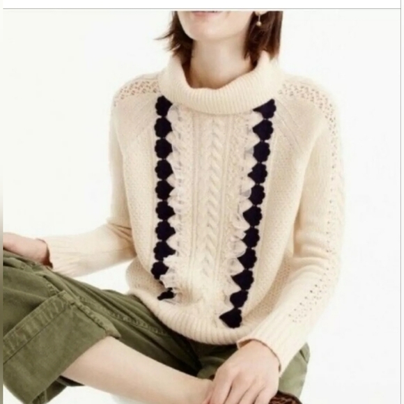 J Crew Wool Blend Embellished Cable Sweater Heather Muslin Size XL - Picture 2 of 11